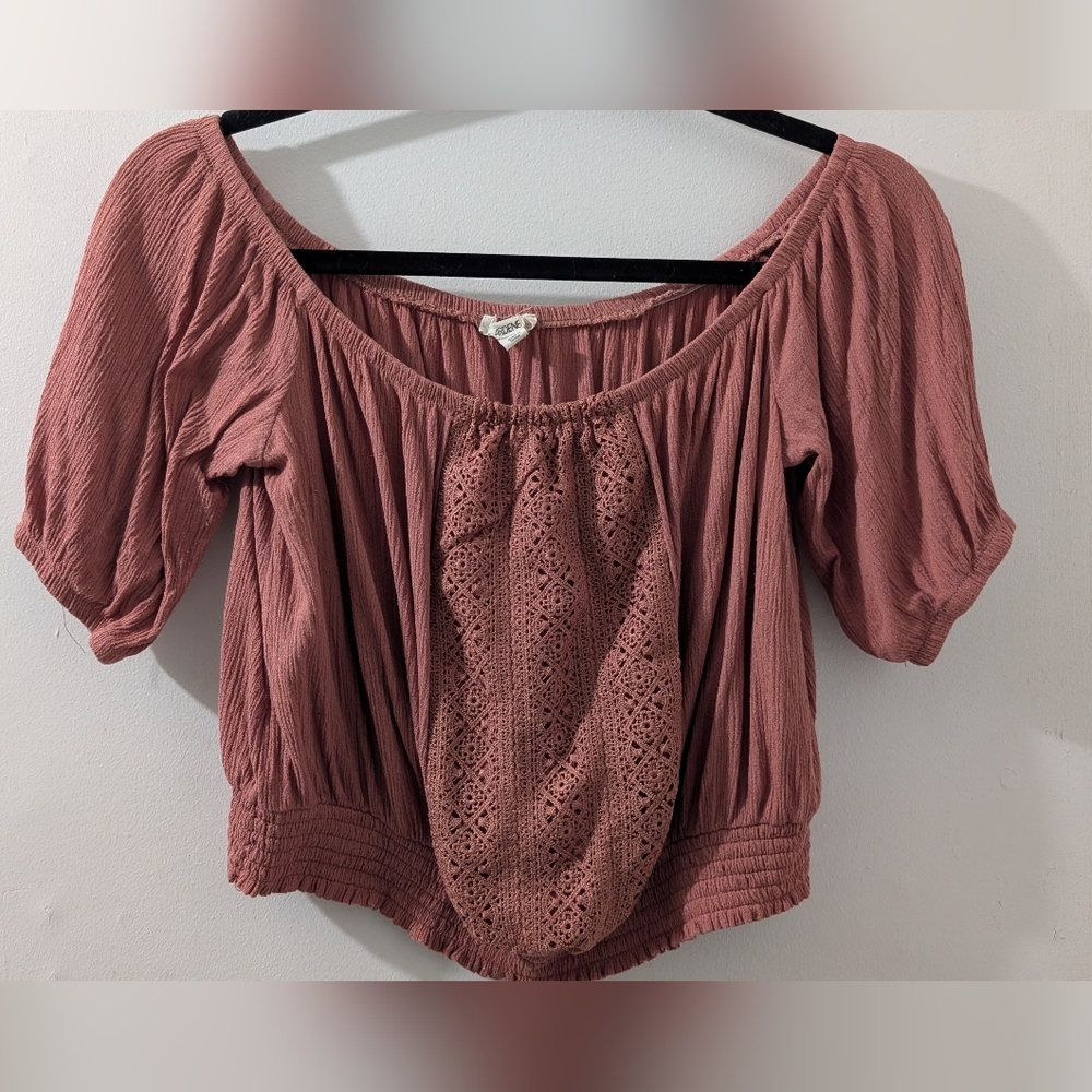 Ardene Dusty Rose Lace Accent Blouse Large